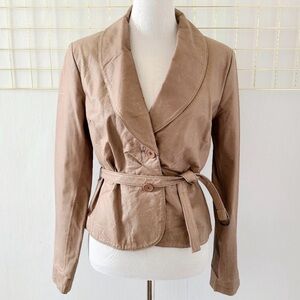 Women's Lether Tan Belted Jacket